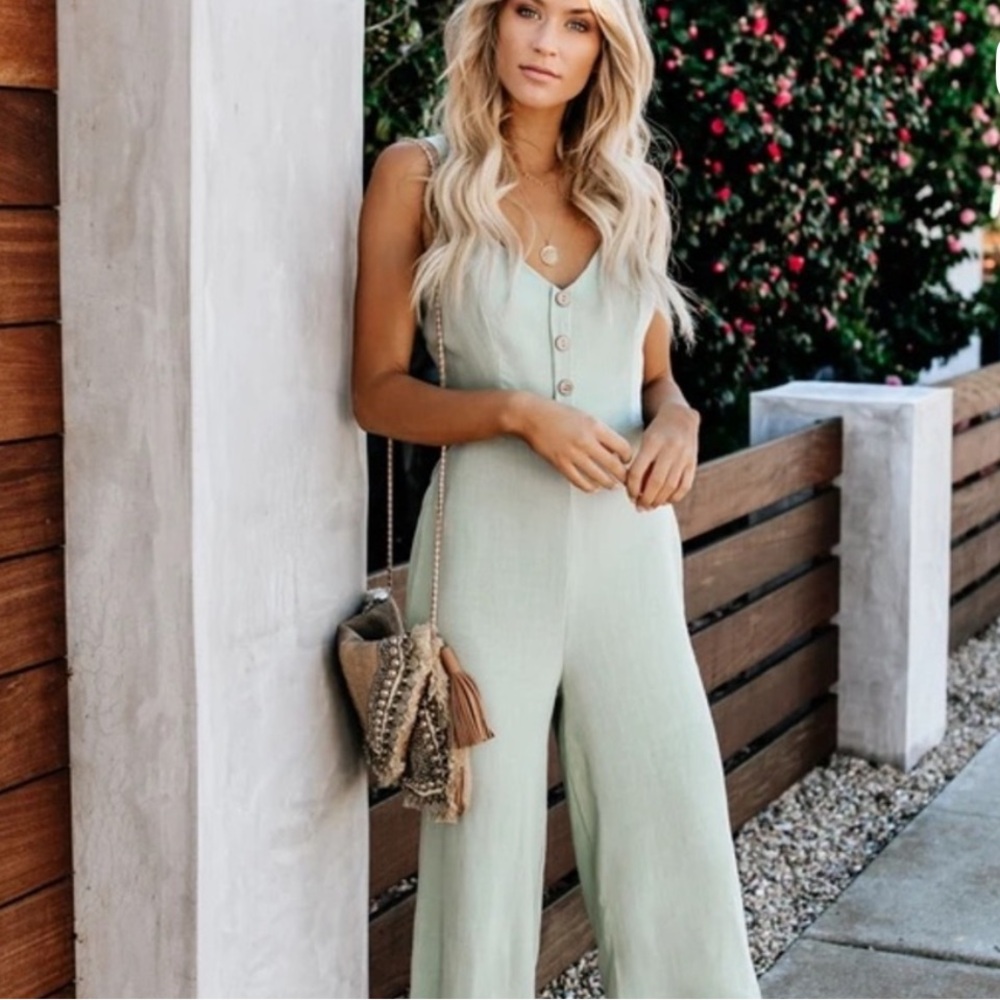 Vici Women's Light Green Tie Back Jumpsuit 💚